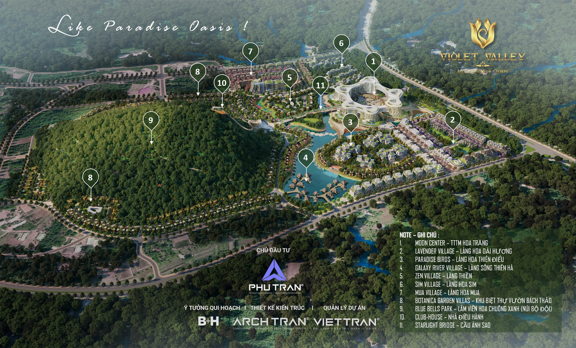 Phối cảnh qui hoạch phân khu 1/500 dự án Violet Valley Phú Quốc - Khu Dân Cư Thung Lũng Tím Phú Quốc